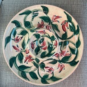 Gail Pittman Vintage Pottery, Floral & Vines Chip & Dip Platter, signed & dated